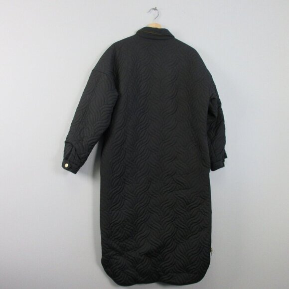 Anne Fontaine Genes Quilted Reversible Coat Women 40 Black Gold Long Luxury 1166 - Picture 3 of 16